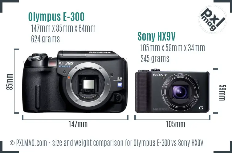 Olympus E-300 vs Sony HX9V size comparison