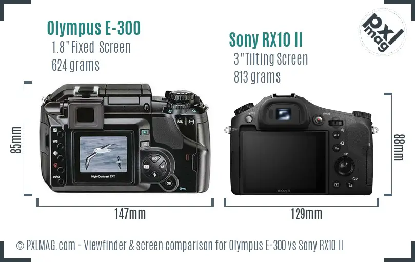 Olympus E-300 vs Sony RX10 II Screen and Viewfinder comparison