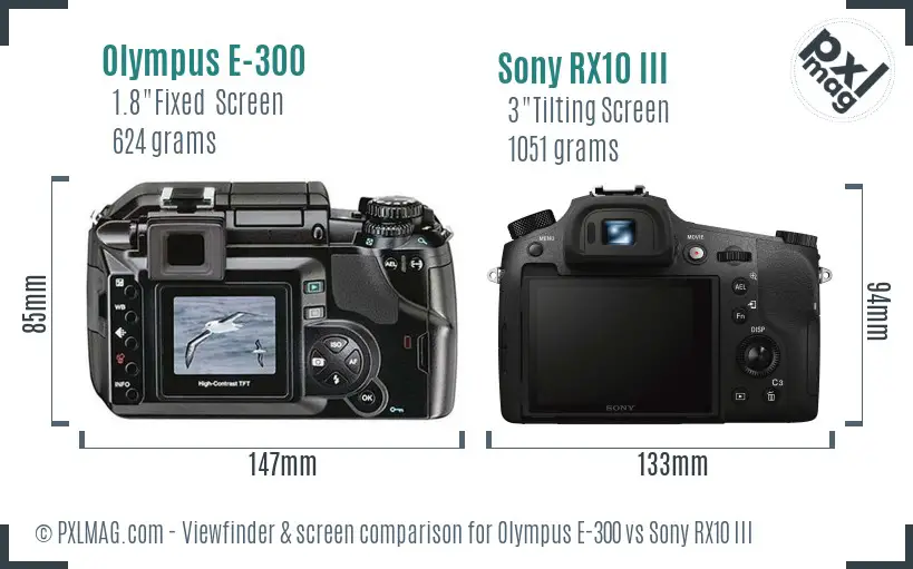 Olympus E-300 vs Sony RX10 III Screen and Viewfinder comparison