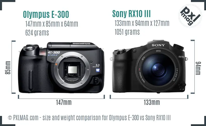 Olympus E-300 vs Sony RX10 III size comparison