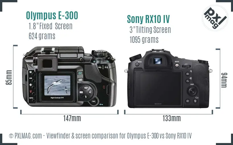 Olympus E-300 vs Sony RX10 IV Screen and Viewfinder comparison