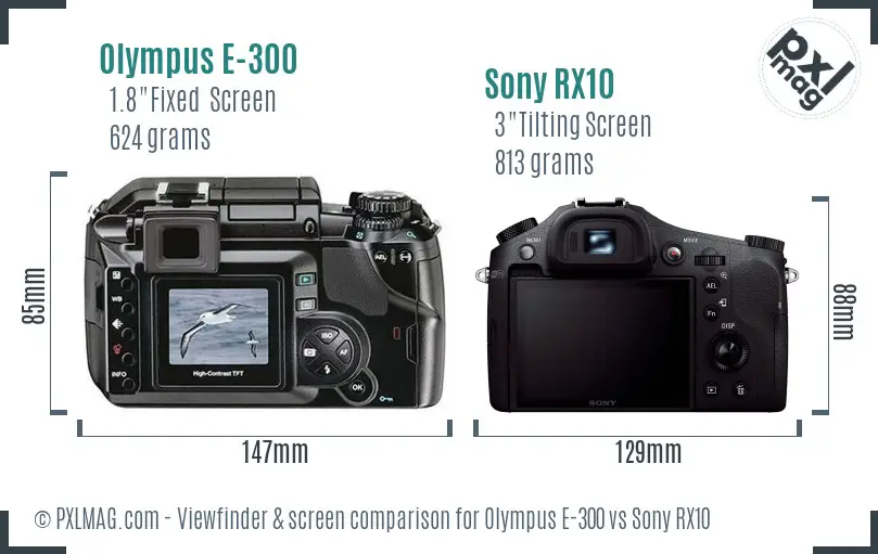 Olympus E-300 vs Sony RX10 Screen and Viewfinder comparison
