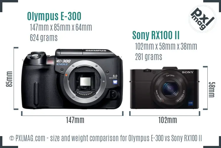 Olympus E-300 vs Sony RX100 II size comparison
