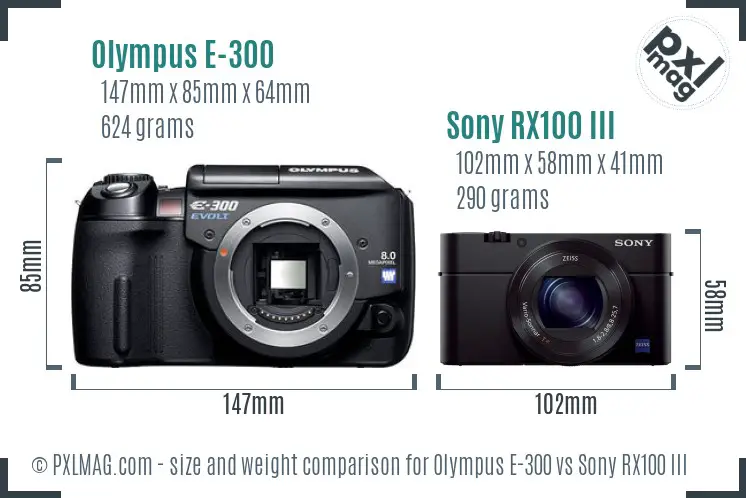 Olympus E-300 vs Sony RX100 III size comparison