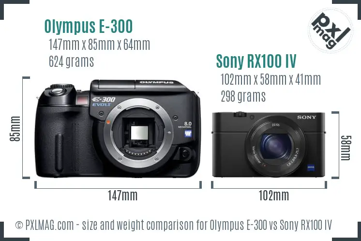 Olympus E-300 vs Sony RX100 IV size comparison