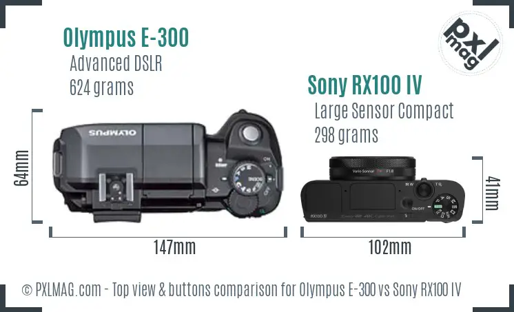 Olympus E-300 vs Sony RX100 IV top view buttons comparison