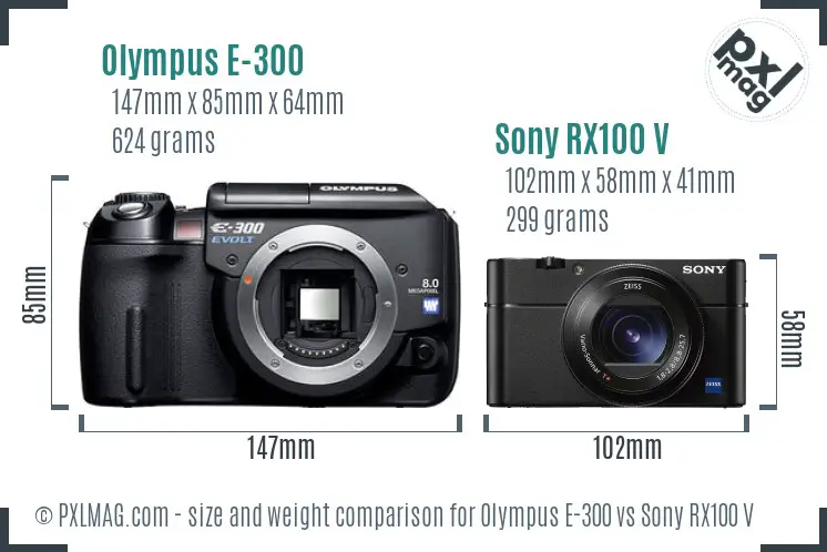 Olympus E-300 vs Sony RX100 V size comparison