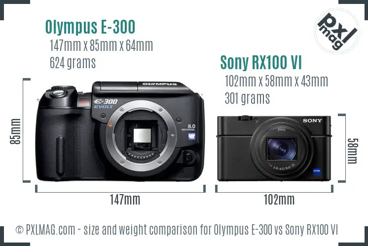 Olympus E-300 vs Sony RX100 VI size comparison