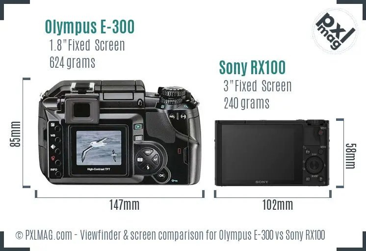 Olympus E-300 vs Sony RX100 Screen and Viewfinder comparison
