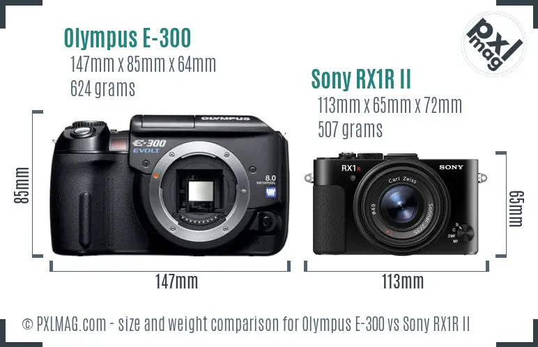 Olympus E-300 vs Sony RX1R II size comparison