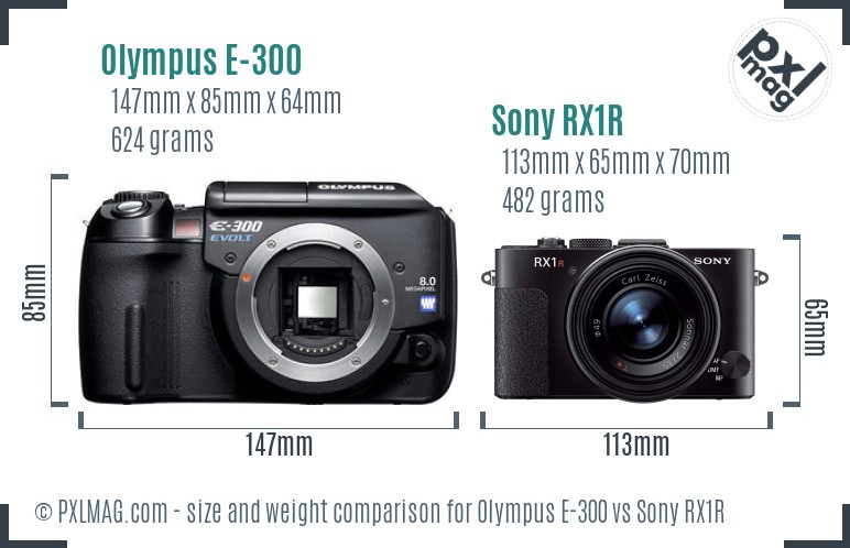 Olympus E-300 vs Sony RX1R size comparison