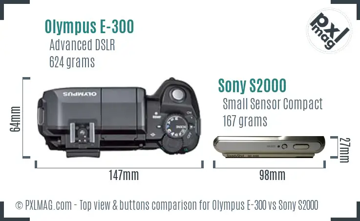 Olympus E-300 vs Sony S2000 top view buttons comparison