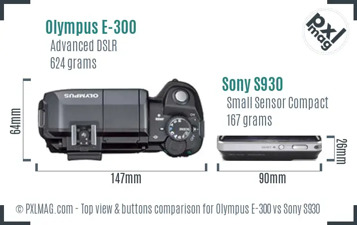 Olympus E-300 vs Sony S930 top view buttons comparison Olympus E-300 vs Sony S930 top view buttons comparison