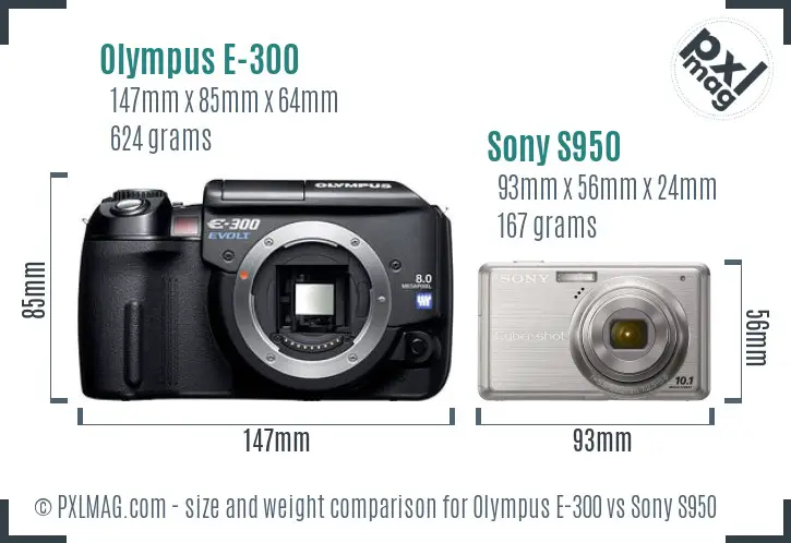 Olympus E-300 vs Sony S950 size comparison