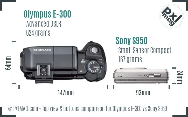 Olympus E-300 vs Sony S950 top view buttons comparison