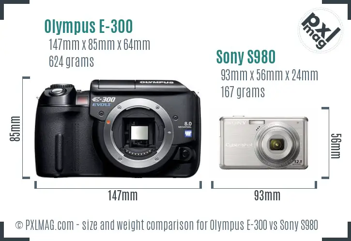 Olympus E-300 vs Sony S980 size comparison