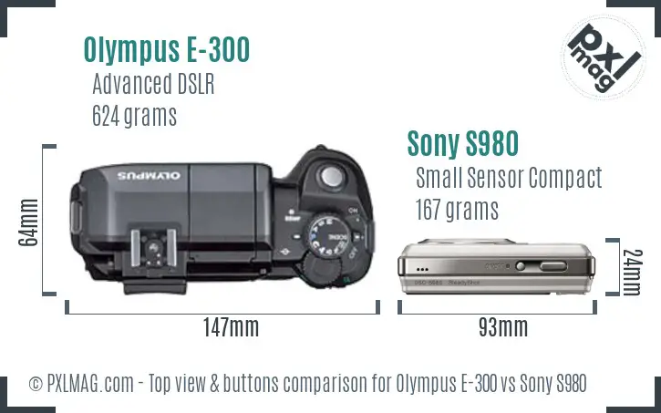 Olympus E-300 vs Sony S980 top view buttons comparison