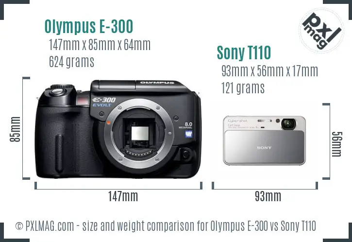 Olympus E-300 vs Sony T110 size comparison