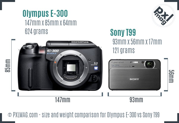 Olympus E-300 vs Sony T99 size comparison Olympus E-300 vs Sony T99 size comparison