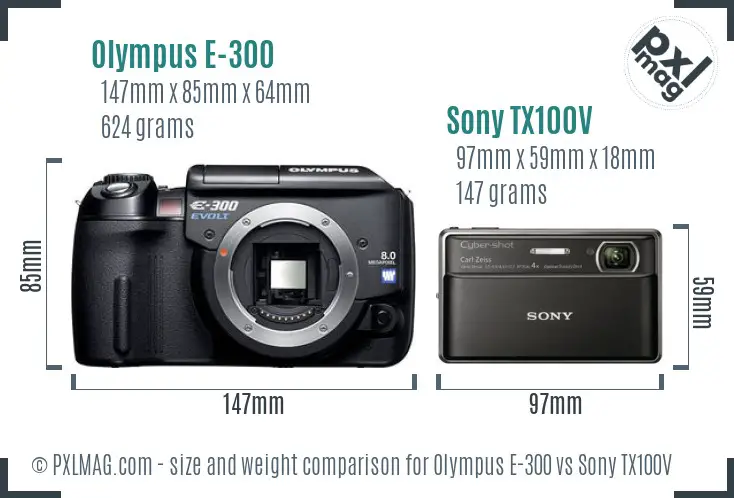 Olympus E-300 vs Sony TX100V size comparison