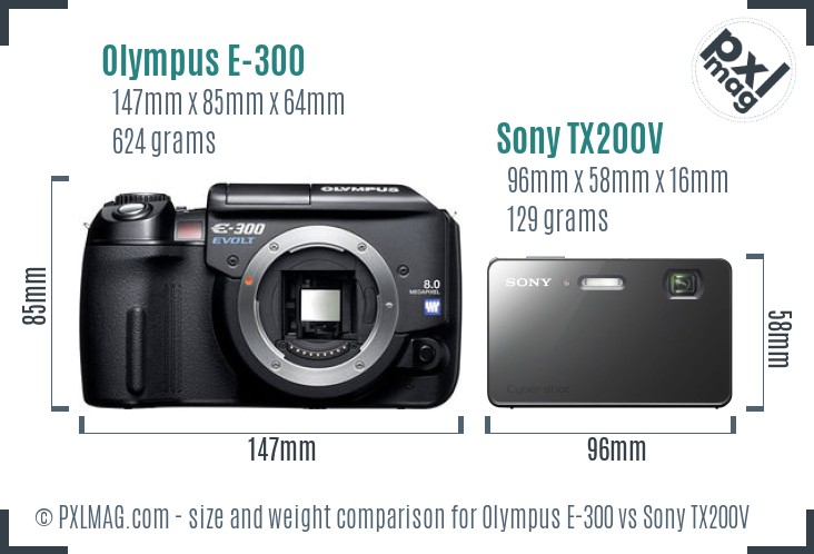 Olympus E-300 vs Sony TX200V size comparison