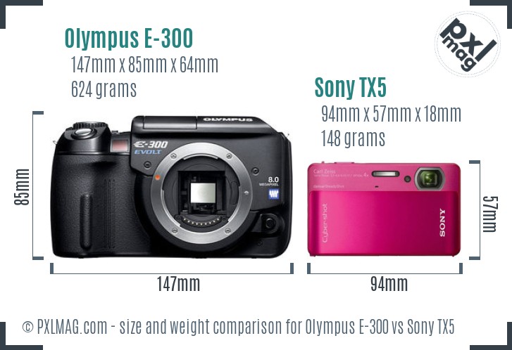 Olympus E-300 vs Sony TX5 size comparison