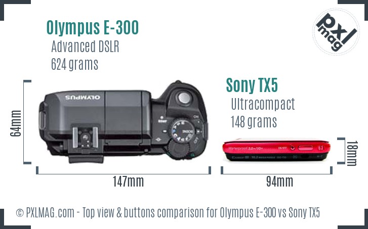 Olympus E-300 vs Sony TX5 top view buttons comparison