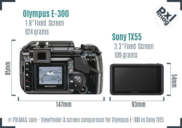 Olympus E-300 vs Sony TX55 Screen and Viewfinder comparison