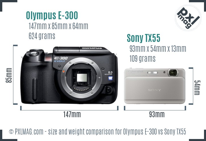 Olympus E-300 vs Sony TX55 size comparison