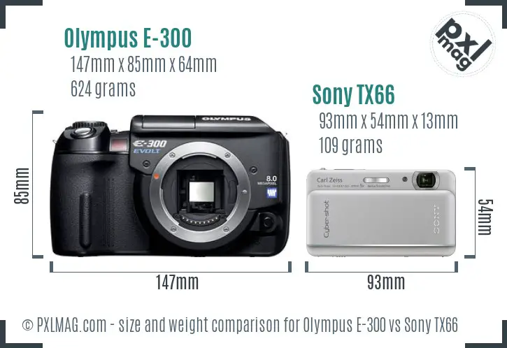 Olympus E-300 vs Sony TX66 size comparison