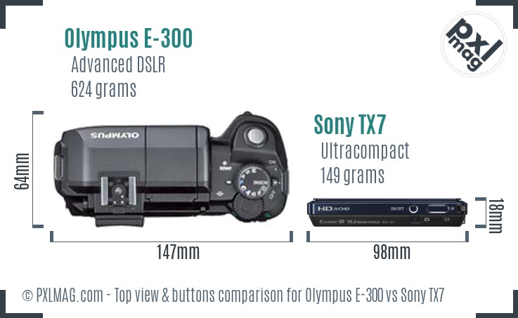 Olympus E-300 vs Sony TX7 top view buttons comparison