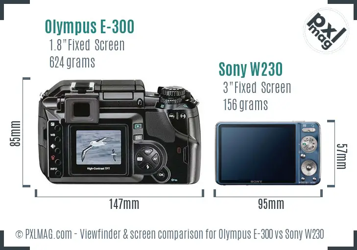 Olympus E-300 vs Sony W230 Screen and Viewfinder comparison