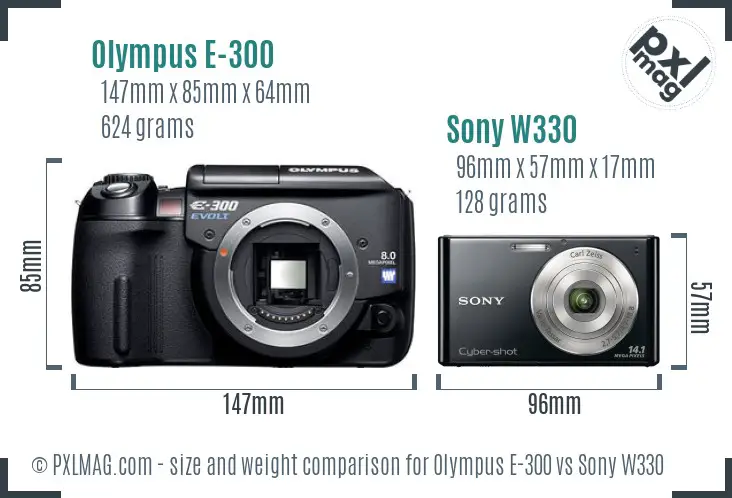 Olympus E-300 vs Sony W330 size comparison