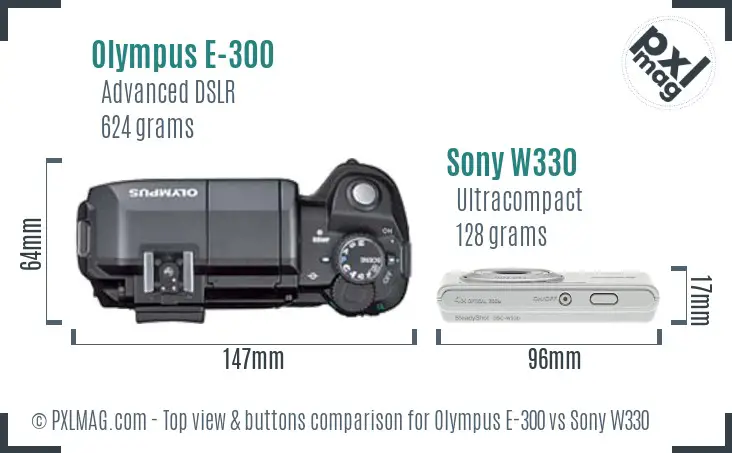 Olympus E-300 vs Sony W330 top view buttons comparison