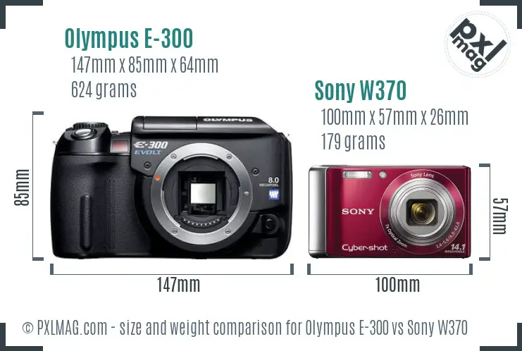 Olympus E-300 vs Sony W370 size comparison