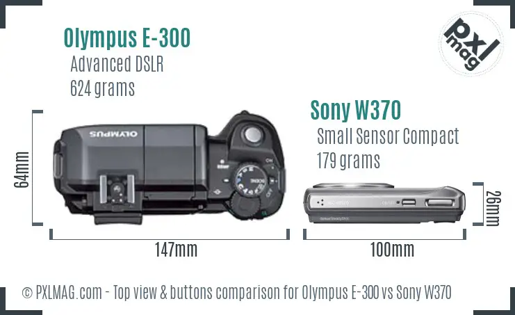 Olympus E-300 vs Sony W370 top view buttons comparison