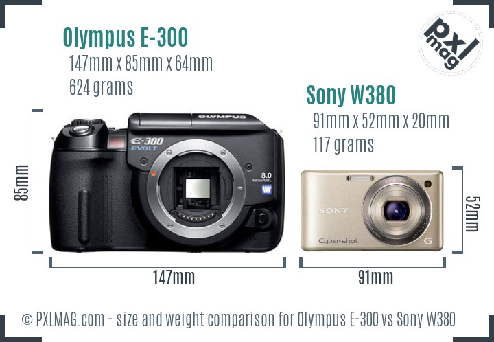 Olympus E-300 vs Sony W380 size comparison
