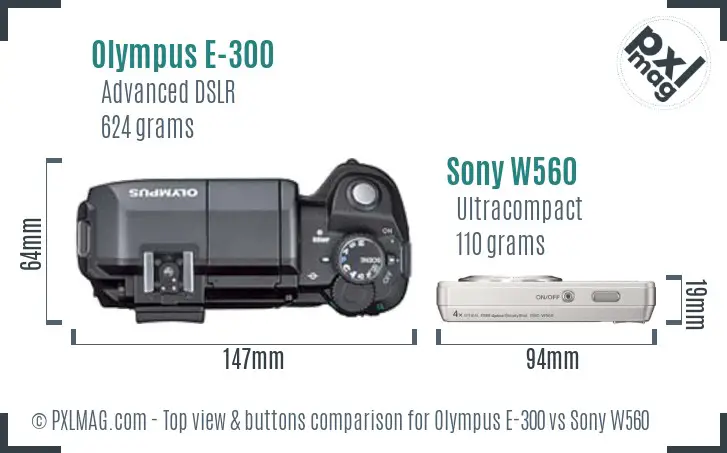Olympus E-300 vs Sony W560 top view buttons comparison