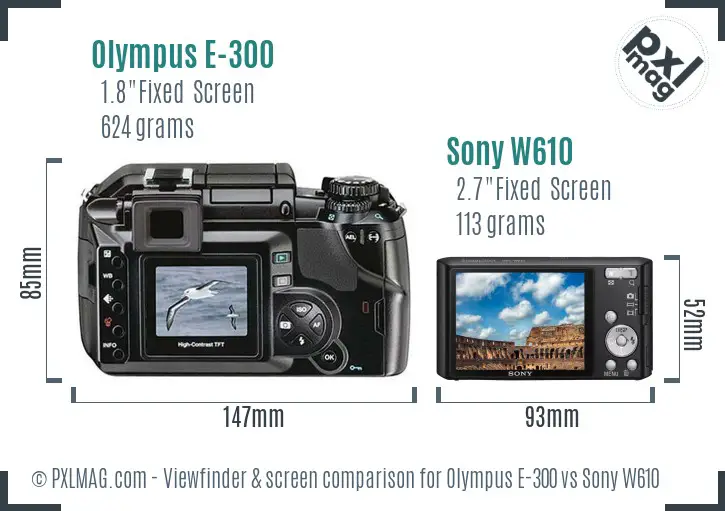 Olympus E-300 vs Sony W610 Screen and Viewfinder comparison