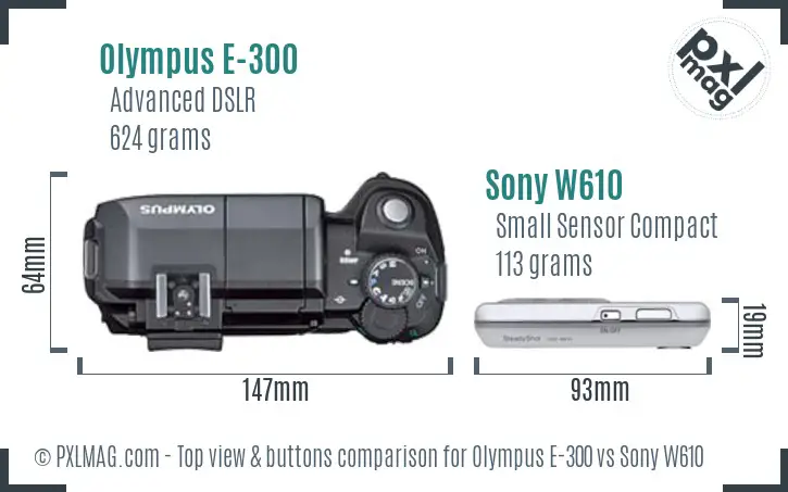 Olympus E-300 vs Sony W610 top view buttons comparison
