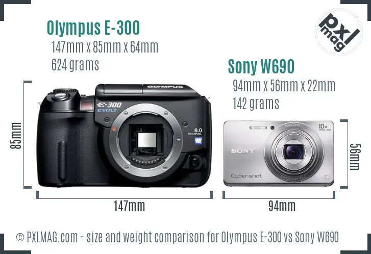 Olympus E-300 vs Sony W690 size comparison