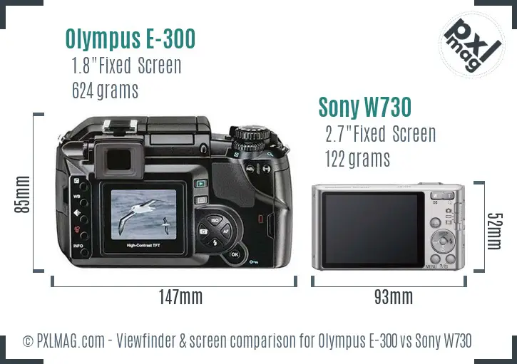 Olympus E-300 vs Sony W730 Screen and Viewfinder comparison