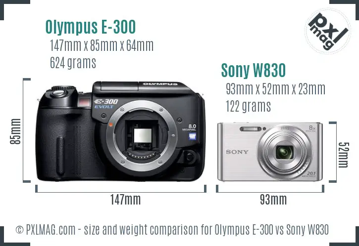 Olympus E-300 vs Sony W830 size comparison