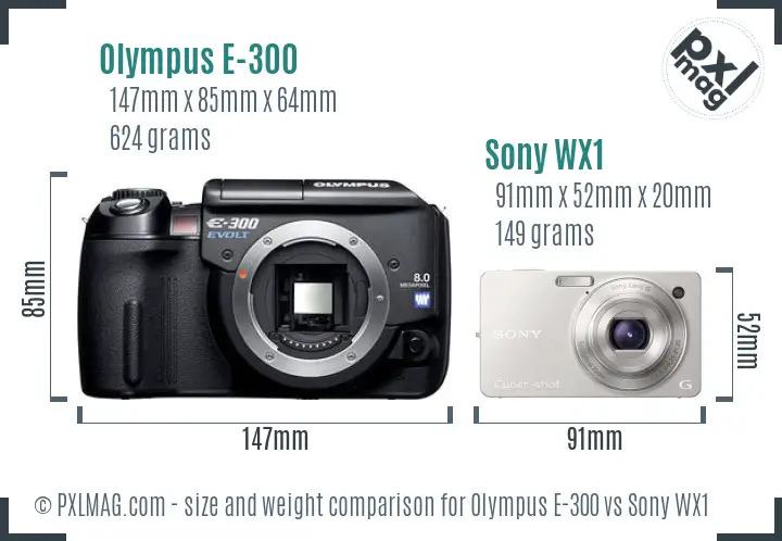 Olympus E-300 vs Sony WX1 size comparison