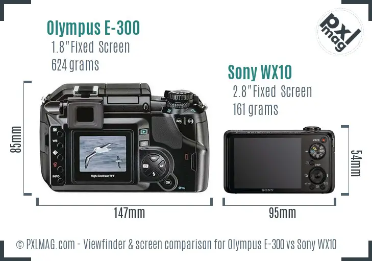 Olympus E-300 vs Sony WX10 Screen and Viewfinder comparison