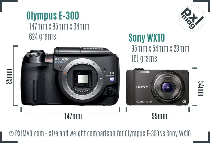 Olympus E-300 vs Sony WX10 size comparison