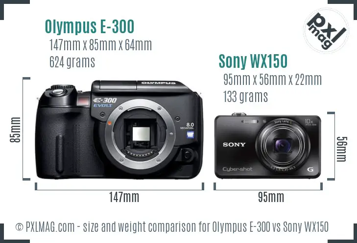 Olympus E-300 vs Sony WX150 size comparison