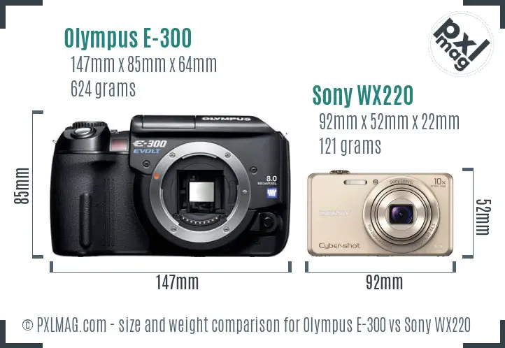Olympus E-300 vs Sony WX220 size comparison