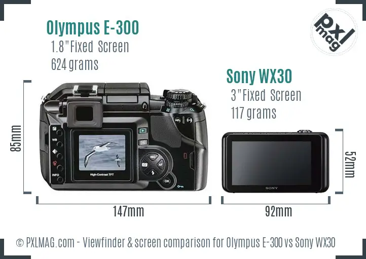 Olympus E-300 vs Sony WX30 Screen and Viewfinder comparison