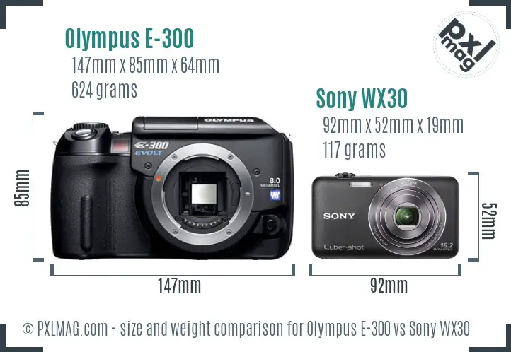 Olympus E-300 vs Sony WX30 size comparison